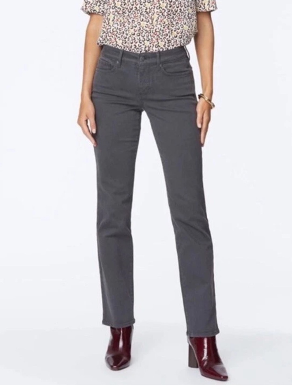 NYDJ Marilyn High Rise Straight Leg Jeans Gray Slimming Size 6 Lift Tuck